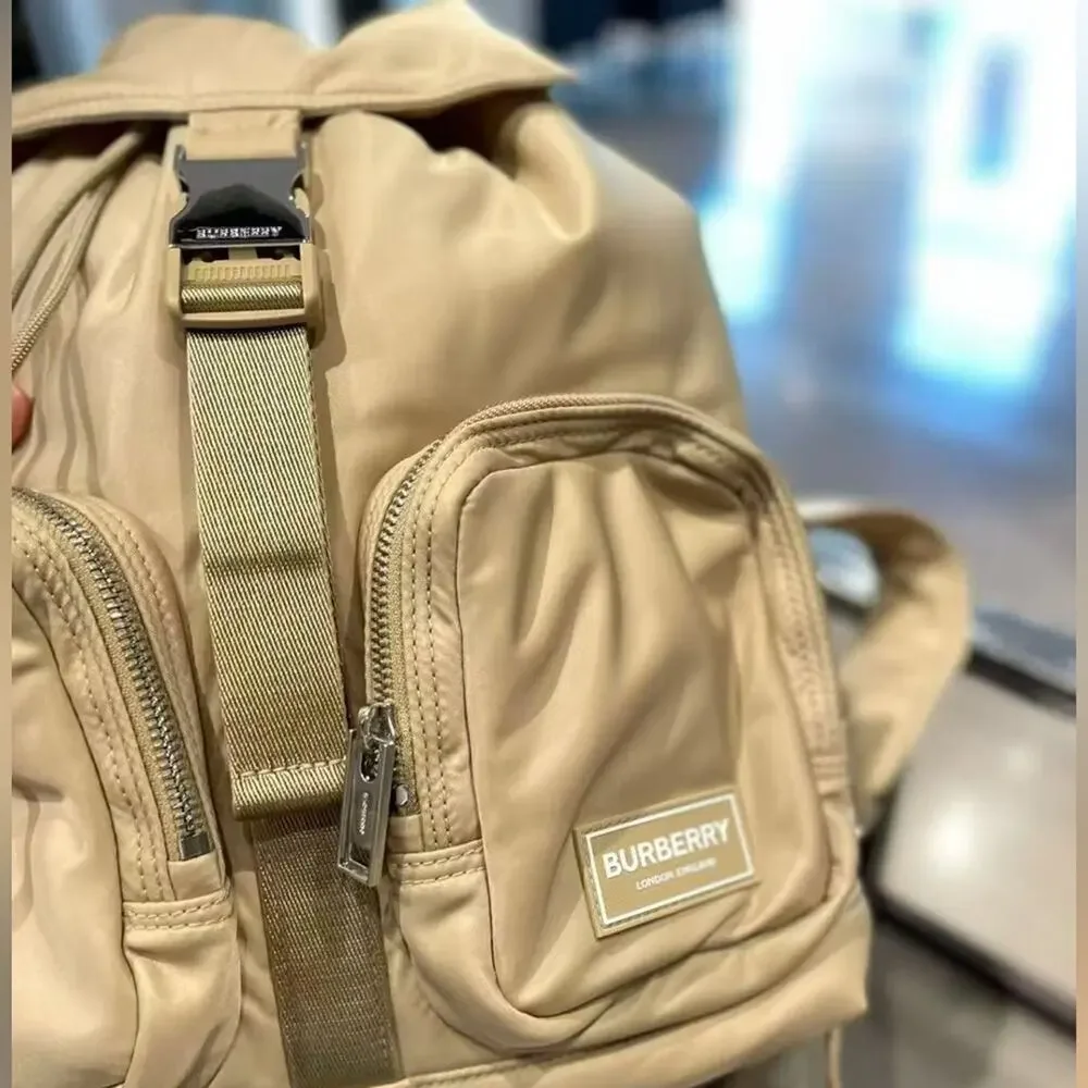 Sale ends 6/29 Burberry nylon Tan Backpack with logo nwt small